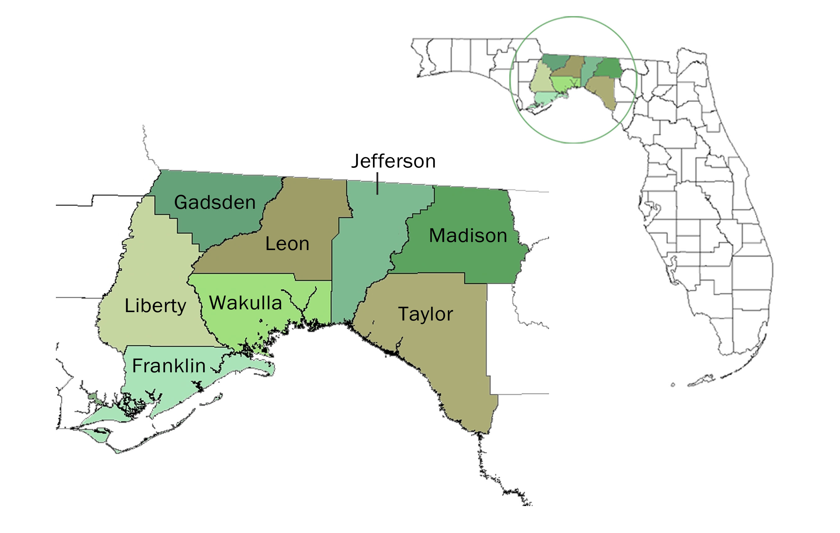 Map of Big Bend Region of Florida